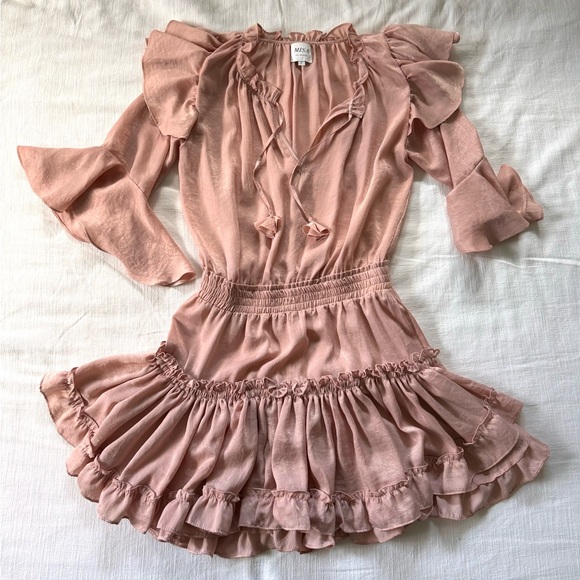 MISA mauve/blush pink ruffle mini dress - Picture 1 of 5